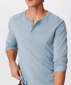 Classic Jersey Long Sleeve Henley - Hazy Blue