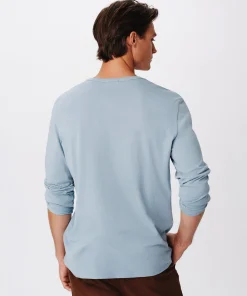 Classic Jersey Long Sleeve Henley - Hazy Blue