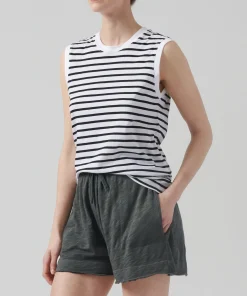 Classic Jersey Sleeveless Boy Tee - Black/ White Stripe