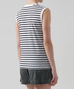 Classic Jersey Sleeveless Boy Tee - Black/ White Stripe
