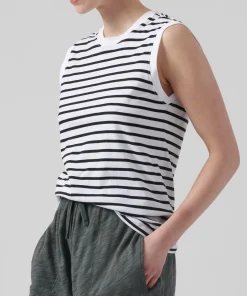 Classic Jersey Sleeveless Boy Tee - Black/ White Stripe