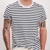 Classic Jersey Stripe Short Sleeve Crew Neck Tee - White-Black