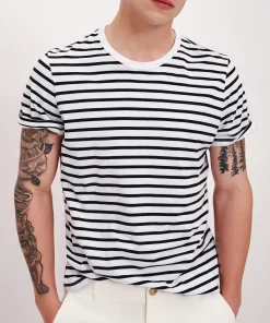 Classic Jersey Stripe Short Sleeve Crew Neck Tee - White-Black