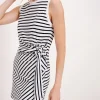 Classic Jersey Stripe Sleevless Twist Dress - White-Black