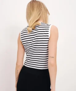 Classic Jersey Stripe Sleeveless Cropped Muscle Tee - White-Black