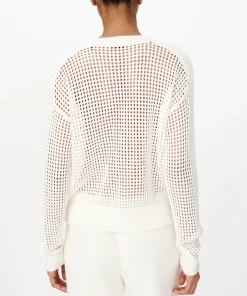 Cotton Cashmere Mesh Stitch V-Neck Sweater - Chalk