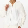 Cotton Cashmere Mixed Media Zip-Up Hoodie Sweater - Chalk