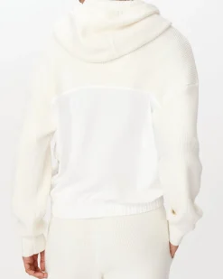 Cotton Cashmere Mixed Media Zip-Up Hoodie Sweater - Chalk