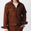 Cotton Twill Cargo Pocket Jacket - Pecan Brown