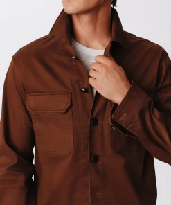 Cotton Twill Cargo Pocket Jacket - Pecan Brown