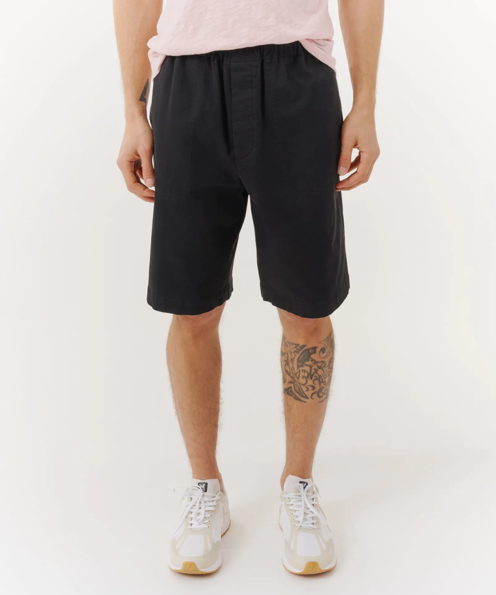 Cotton Twill Pull-On Shorts - Black