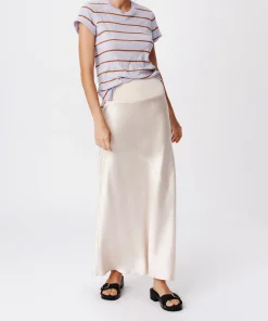 Cracked Satin Bias Maxi Skirt - Vanilla Mist