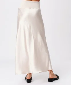 Cracked Satin Bias Maxi Skirt - Vanilla Mist