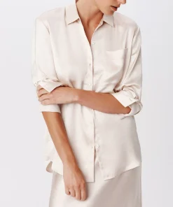Cracked Satin Boyfriend Shirt - Vanilla Mist