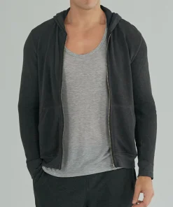 French Terry Zip-Up Hoodie - Heather Charcoal