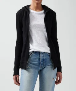 French Terry Zip-Up Hoodie - Black