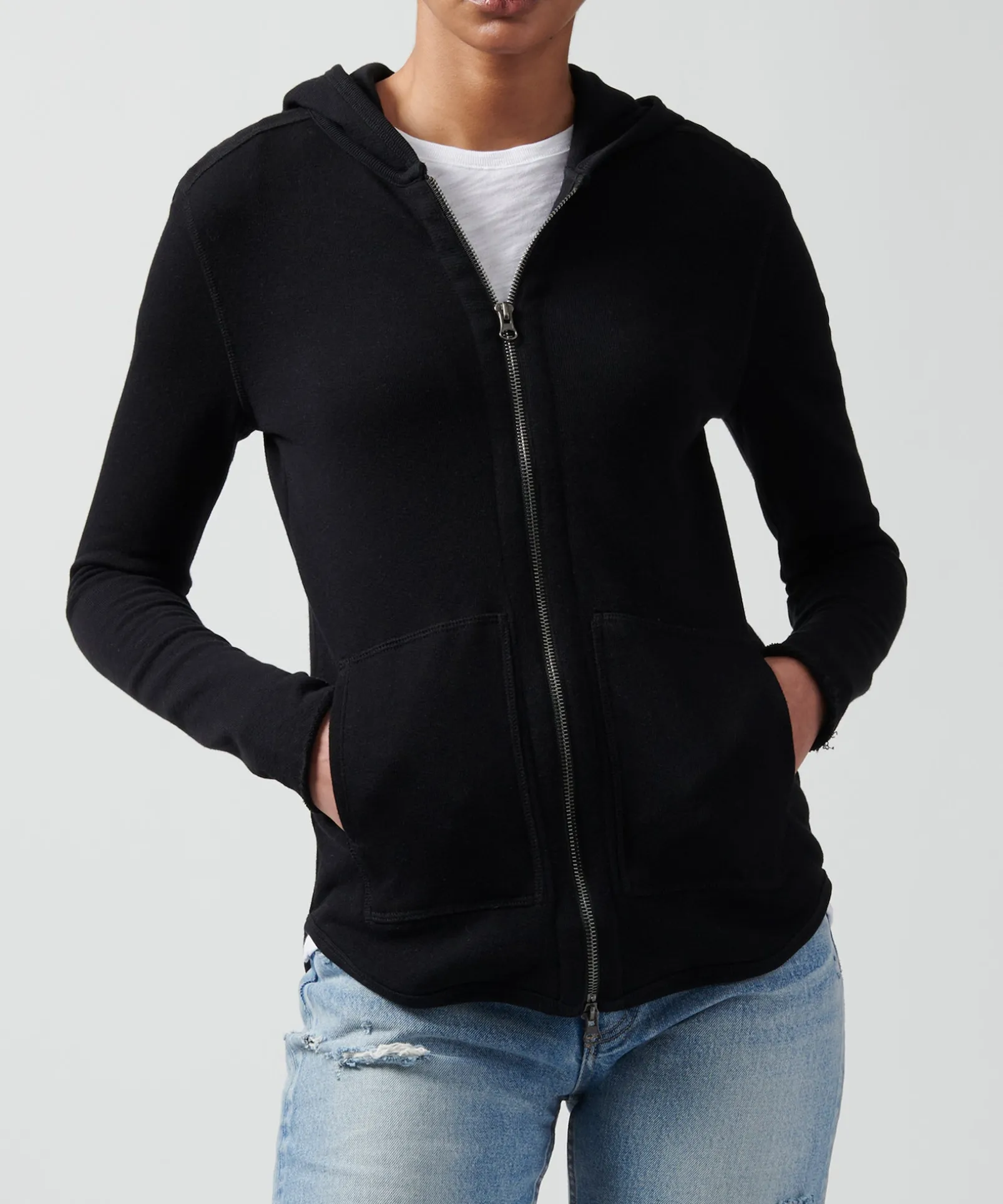 French Terry Zip-Up Hoodie - Black