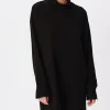 Heavyweight Jersey Mixed Media Turtleneck Dress - Black