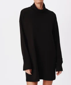 Heavyweight Jersey Mixed Media Turtleneck Dress - Black