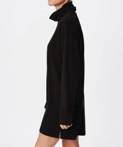 Heavyweight Jersey Mixed Media Turtleneck Dress - Black