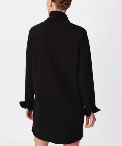 Heavyweight Jersey Mixed Media Turtleneck Dress - Black