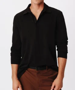 Heavyweight Jersey Seamed Long Sleeve Polo - Black