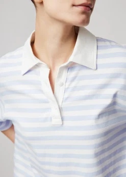 Heavyweight Jersey With Stripe Short Sleeve Polo - White-Powder Blue