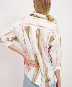 Lightweight Shirting With Paintstroke Boyfriend Shirt - White-Multi