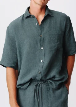 Linen With Wash Camp Shirt - Slate