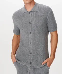 Merino Cotton Cashmere Blend Waffle Shirt - Heather Grey
