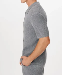 Merino Cotton Cashmere Blend Waffle Shirt - Heather Grey