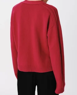 Merino Wool Blend Long Sleeve Cardigan - Rubellite