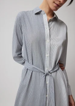 Mixed Stripe Shirting Belted Shirt Dress - Chalk-Ink