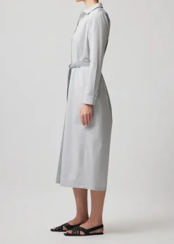 Mixed Stripe Shirting Belted Shirt Dress - Chalk-Ink