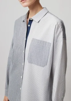 Mixed Stripe Shirting Boyfriend Shirt - Chalk-Ink