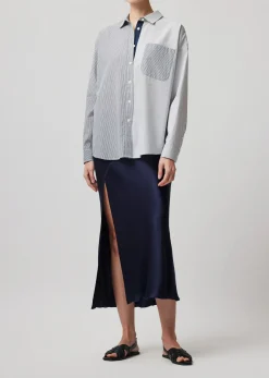 Mixed Stripe Shirting Boyfriend Shirt - Chalk-Ink