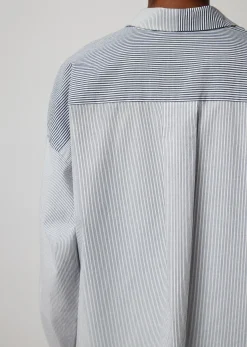 Mixed Stripe Shirting Boyfriend Shirt - Chalk-Ink
