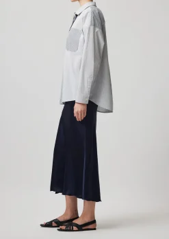 Mixed Stripe Shirting Boyfriend Shirt - Chalk-Ink