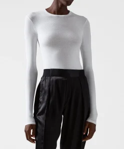 Modal Rib Long Sleeve Crew - White