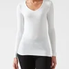 Modal Rib Long Sleeve V-Neck Tee - White