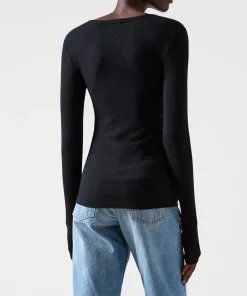 Modal Rib Long Sleeve V-Neck Tee - Black