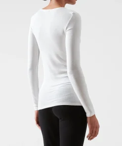 Modal Rib Long Sleeve V-Neck Tee - White