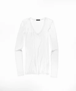 Modal Rib Long Sleeve V-Neck Tee - White