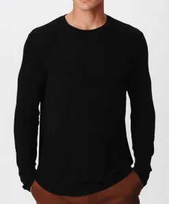 Modal Rib Oversized Long Sleeve Crew Neck Tee - Black