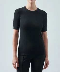 Modal Rib Short Sleeve Crew Neck Tee - Black