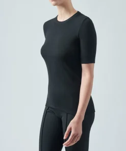 Modal Rib Short Sleeve Crew Neck Tee - Black