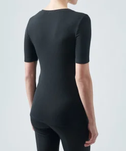 Modal Rib Short Sleeve V-Neck Tee - Black