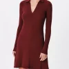 Modal Rib Split Neck Dress - Merlot