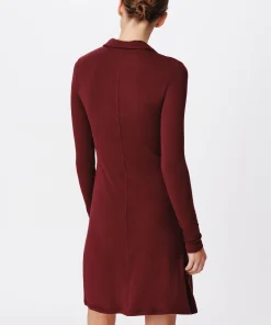 Modal Rib Split Neck Dress - Merlot