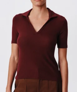 Modal Rib Split Neck Top - Merlot